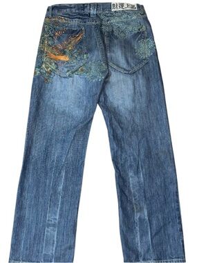 Vintage Y2k Akademiks Jeans 38 "True Fit" Rhinestone Embroidered (DB1)